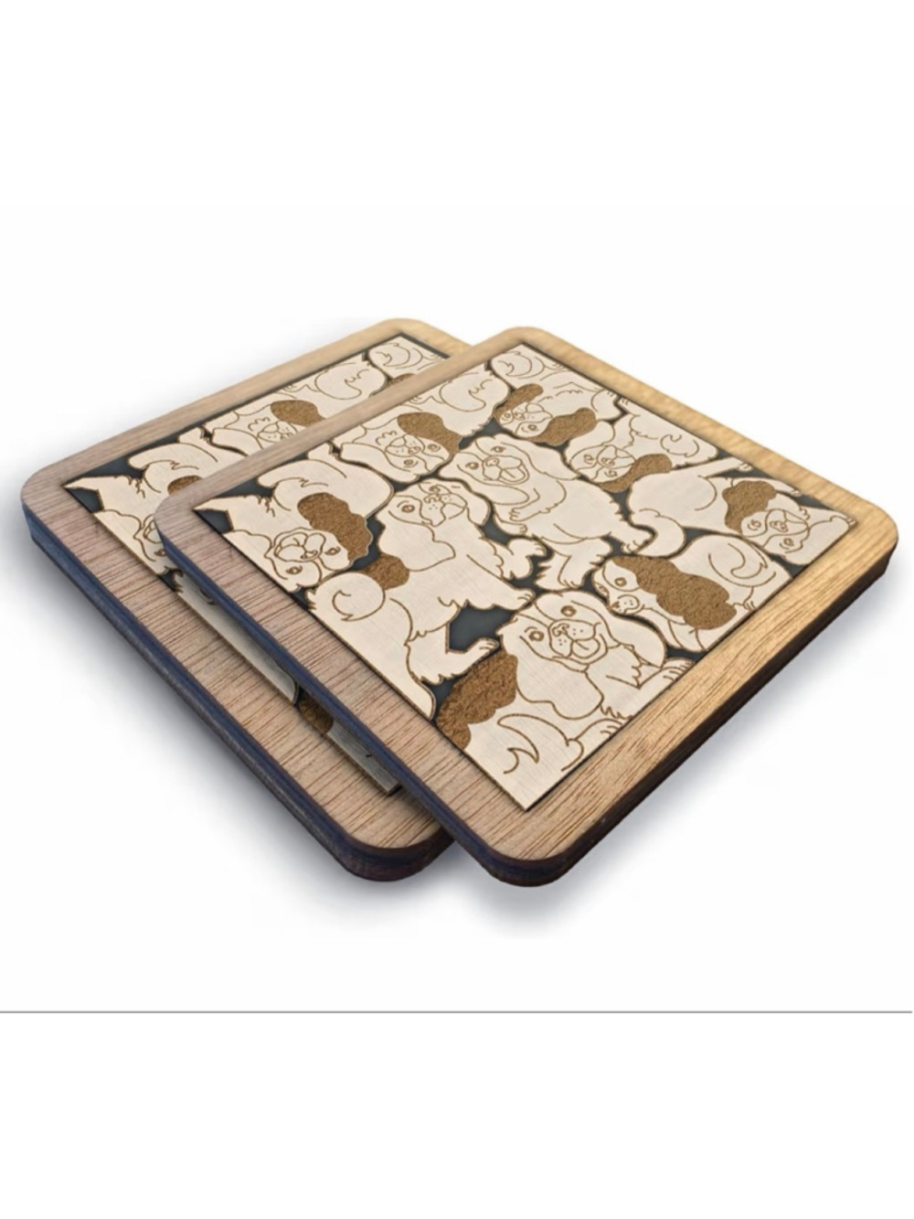 NEW Cavalier King Charles Spaniel Coaster Set Cavalier Puzzle Wooden